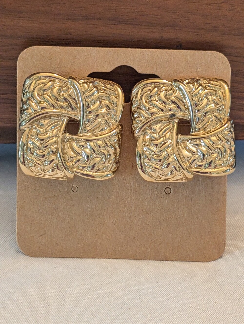 Gold Textured Knot Clip-On Earrings - Women Jewelry
